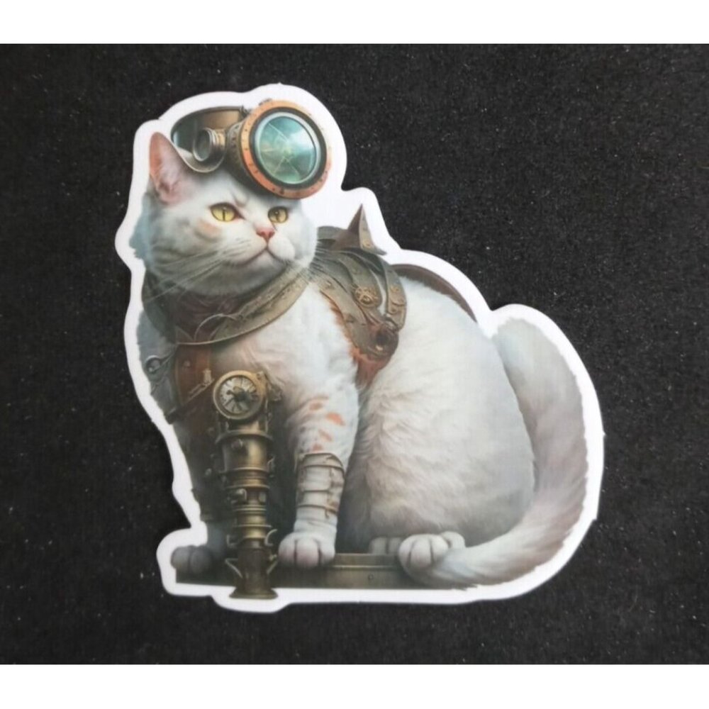 10/$10 Steampunk Distinguished Cat With Headlamp Sticker 2.5" x 2.25"